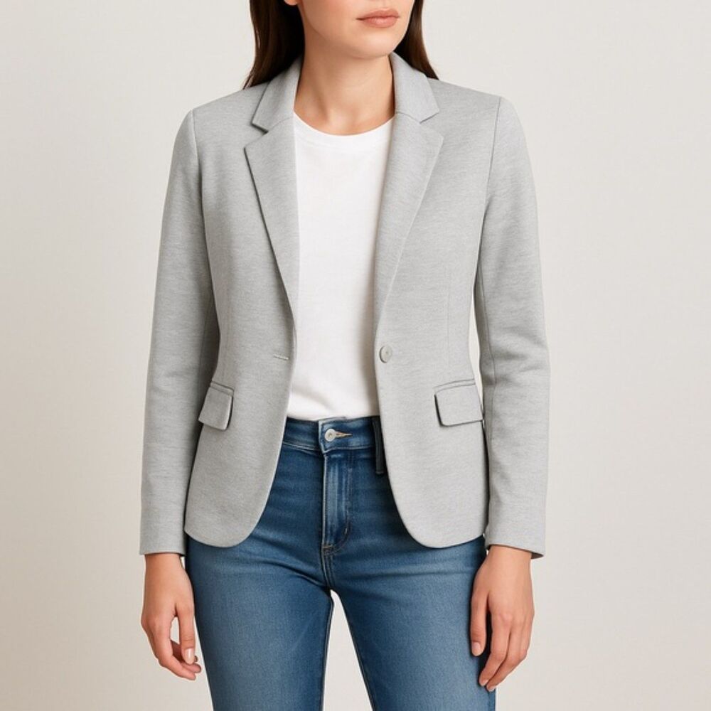 Boston Proper Jersey Knit Single Button Blazer Light Heather Gray Women’s Size 2